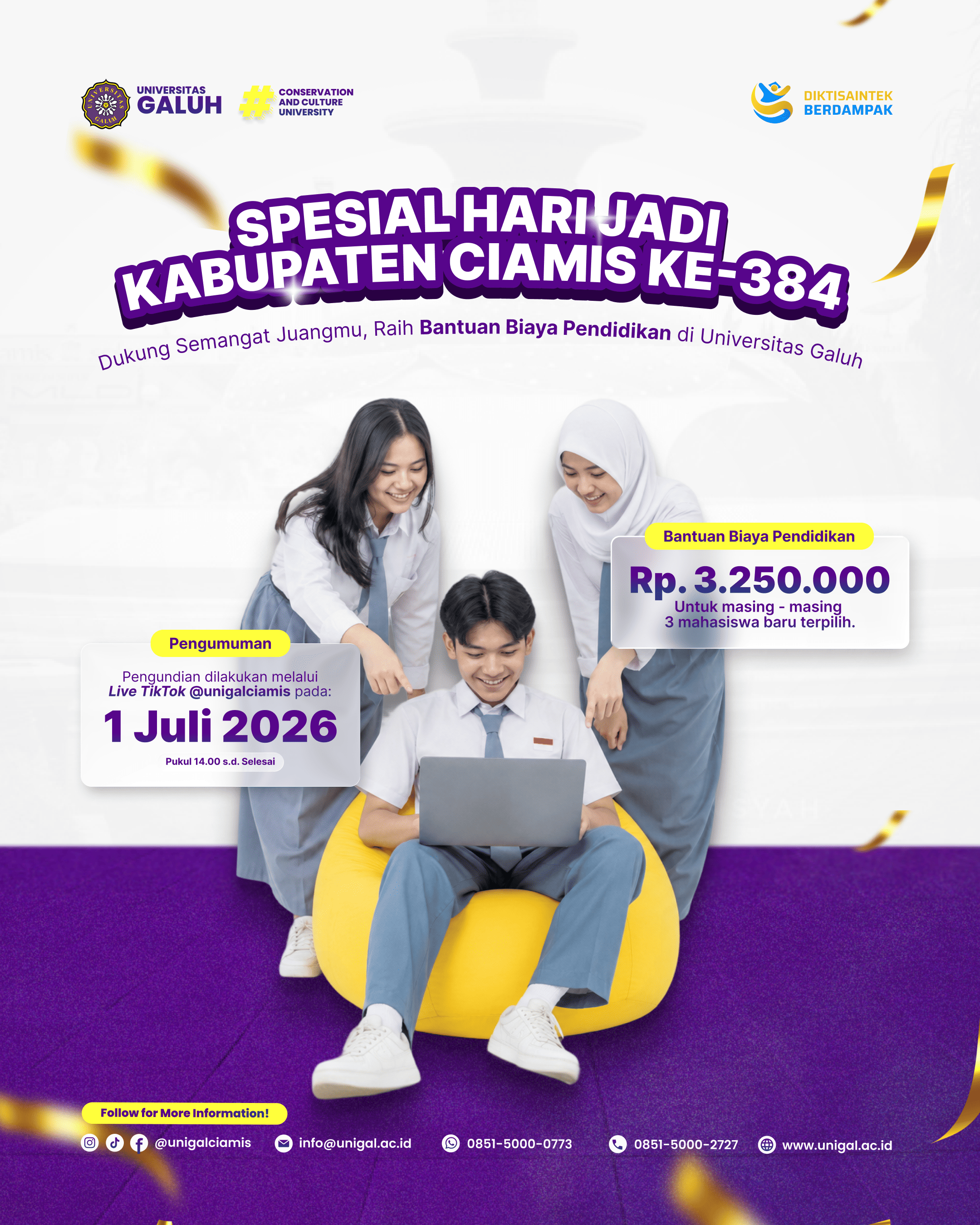 SPESIAL HARI JADI KABUPATEN CIAMIS KE-384, UNIVERSITAS GALUH BERIKAN BANTUAN BIAYA PENDIDIKAN UNTUK MAHASISWA BARU 2026/2027